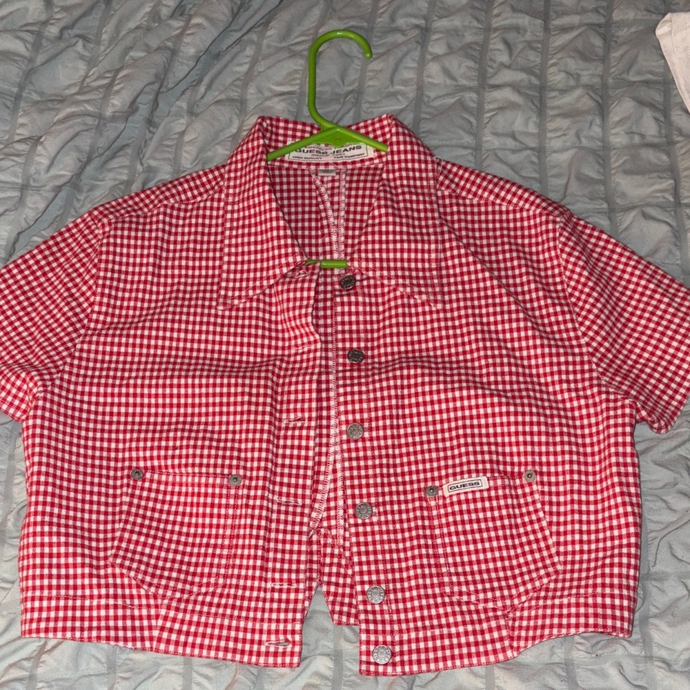 Wrangler Red Checkered Button-Up Crop Top